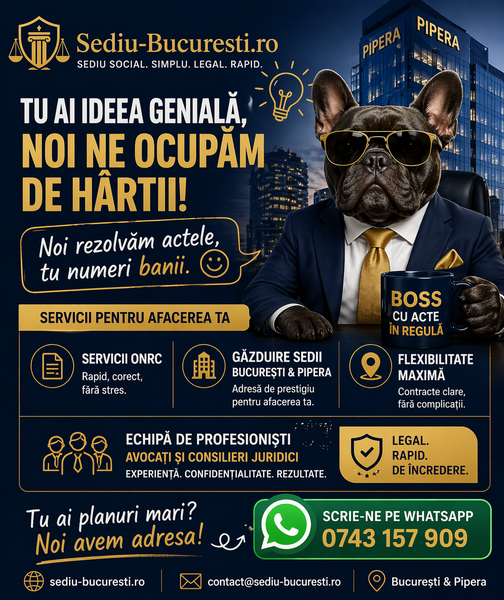 Infiintari firme. Modificari ONRC. Gazduire sediu social Bucuresti